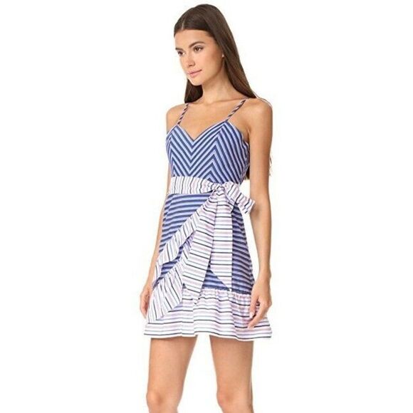 NWT PARKER Sz 8 BROOKLYN RUFFLED STRIPED MINI DRESS In MULTI STRIPE $268 - Picture 2 of 9